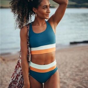 NWT Stylish Teal and Orange Bikini Set
